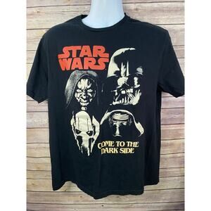 Star Wars T-Shirt Men’s Large Black Graphic Tee Darth Vader Yoda Mad Engine